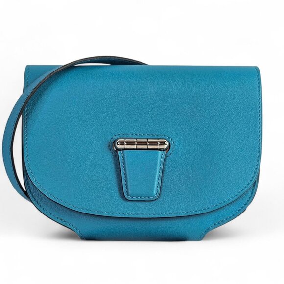 Hermes Swift Mini Convoyeur Bag Teal Blue Leather Shoulder Bag Xbody FULL SET - Picture 1 of 16